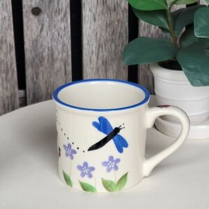 Hartstone Butterfly Ladybug Floral Dragonfly Ceramic Blue Rim Mug